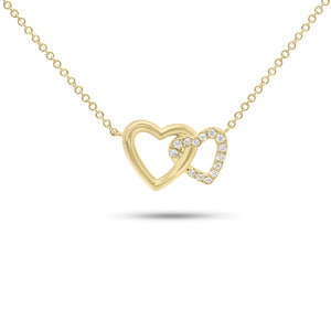 Diamond & Gold Interlocking Open Hearts Pendant Necklace - 14K gold weighing 2.68 grams  - 14 round diamonds weighing 0.10 & carats