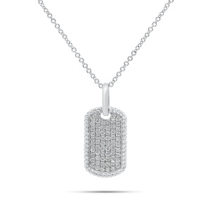 Diamond Rope-Edged Dog Tag Pendant - 14K gold weighing 3.19 grams - 62 round diamonds weighing 0.39 carats