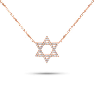 0.37 ct Diamond Star of David Pendant Necklace - 14K gold weighing 2.30 grams  - 48 round diamonds weighing 0.37 carats