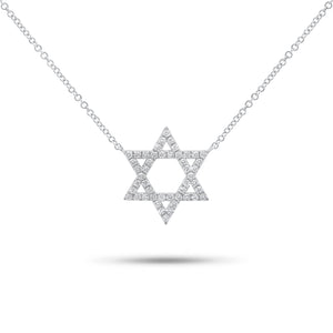 0.37 ct Diamond Star of David Pendant Necklace - 14K gold weighing 2.30 grams  - 48 round diamonds weighing 0.37 carats