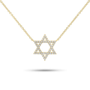 0.37 ct Diamond Star of David Pendant Necklace - 14K gold weighing 2.30 grams  - 48 round diamonds weighing 0.37 carats