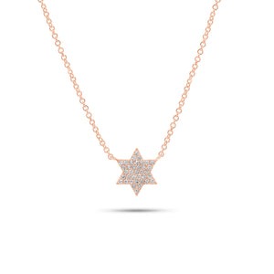 0.12 ct Pave Diamond Star of David Pendant Necklace - 14K gold weighing 2.00 grams - 37 round diamonds weighing 0.12 carats