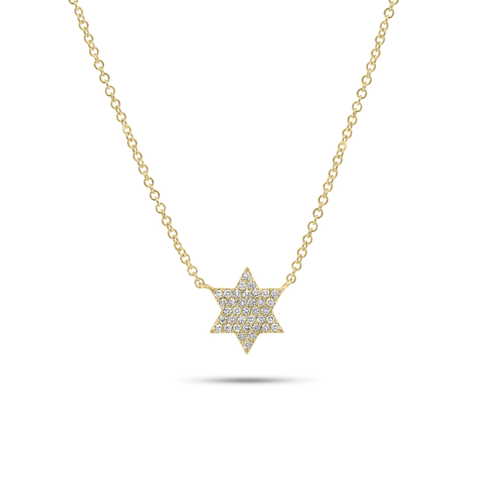 0.12 ct Pave Diamond Star of David Pendant Necklace - 14K gold weighing 2.00 grams - 37 round diamonds weighing 0.12 carats