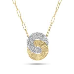 Diamond and fluted gold links pendant necklace - 14K gold weighing 6.25 grams
- 88 round diamonds weighing 0.62 carats