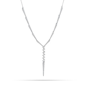 Diamond Icicle Necklace- 18K gold weighing 8.24 grams - 93 round diamonds weighing 1.19 carats - 6 straight baguettes weighing 0.59 carats