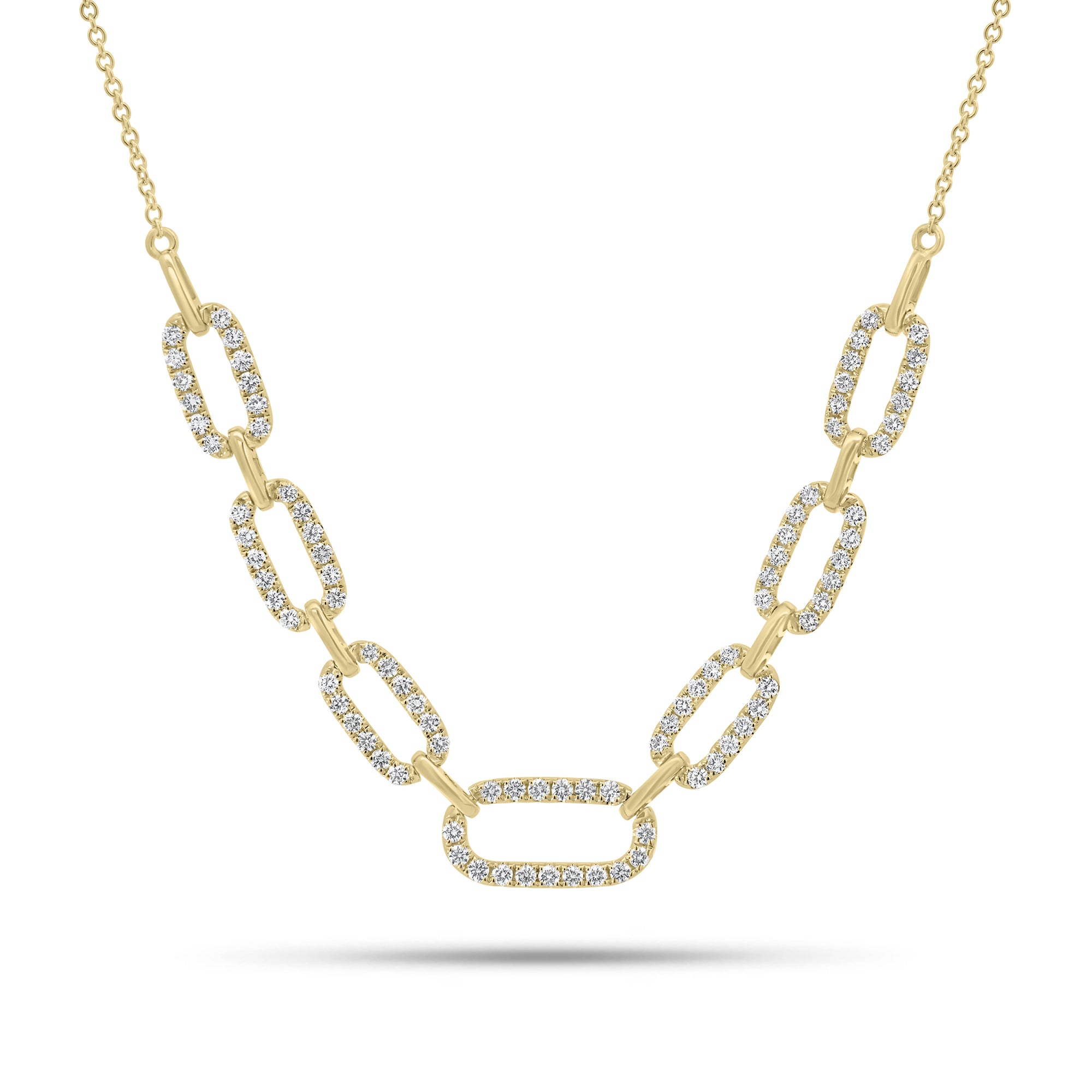 Diamond Rectangle Links Fashion Necklace - 14K gold weighing 4.96 grams - 89 round diamonds weighing 0.85 carats
