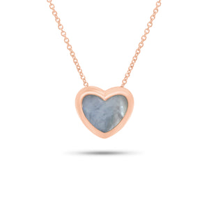 Mother of Pearl Heart Bezel Pendant Necklace - 14K gold weighing 3.60 grams - 1 Mother of Pearl