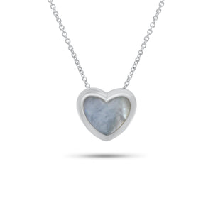 Mother of Pearl Heart Bezel Pendant Necklace - 14K gold weighing 3.60 grams - 1 Mother of Pearl