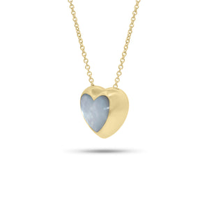 Mother of Pearl Heart Bezel Pendant Necklace - 14K gold weighing 3.60 grams - 1 Mother of Pearl