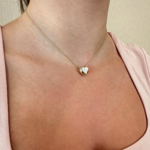 Female Model Wearing Mother of Pearl Heart Bezel Pendant Necklace - 14K gold weighing 3.60 grams - 1 Mother of Pearl