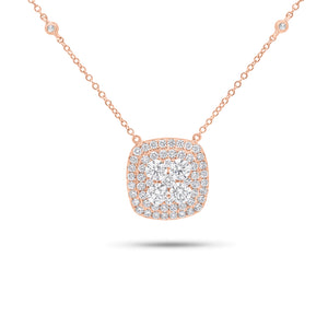 Cushion-Shaped Diamond Double Halo Pendant Necklace - 18K gold weighing 5.65 grams  - 59 round diamonds weighing 2.34 carats