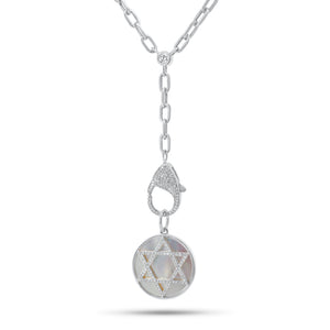 Diamond & Mother of Pearl Star of David Pendant - 14K gold weighing 2.37 grams - 84 round diamonds weighing 0.19 carats - Mother of Pearl