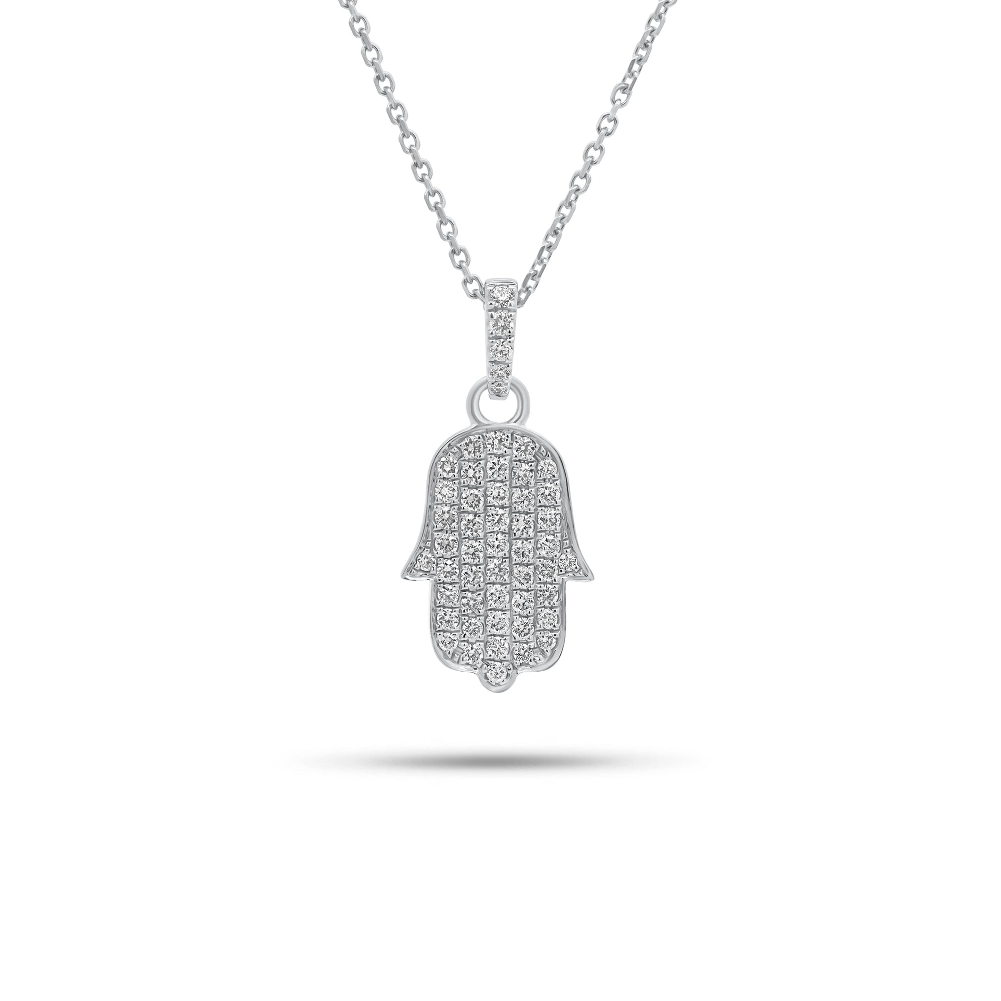 0.39 ct Diamond Hamsa Pendant - 18K gold weighing 1.09 grams - 14K gold weighing 1.60 grams - 51 round diamonds weighing 0.39 carats