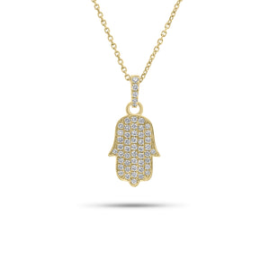 0.39 ct Diamond Hamsa Pendant - 18K gold weighing 1.09 grams - 14K gold weighing 1.60 grams - 51 round diamonds weighing 0.39 carats