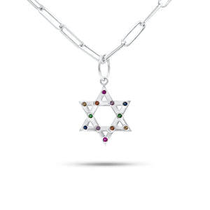 Multicolor Sapphire Star of David Pendant - 14K gold weighing 1.57 grams - 12 sapphires weighing 0.13 carats