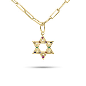 Multicolor Sapphire Star of David Pendant - 14K gold weighing 1.57 grams - 12 sapphires weighing 0.13 carats