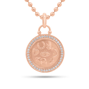 Diamond lucky symbols charm - 14K gold weighing 3.33 grams
- 43 round diamonds weighing 0.42 carats