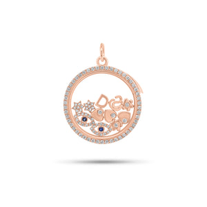 Diamond & Gemstone Customizable Shake Pendant - 14K gold weighing 7.05 grams - 79 round diamonds weighing 0.50 carats - 2 sapphires weighing 0.04 carats