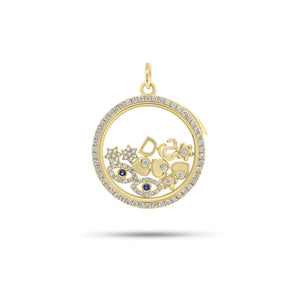 Diamond & Gemstone Customizable Shake Pendant - 14K gold weighing 7.05 grams - 79 round diamonds weighing 0.50 carats - 2 sapphires weighing 0.04 carats