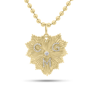 Fluted Gold Heart Pendant with Diamond Initials - 14K gold weighing 4.12 grams
- 44 round diamonds weighing 0.19 carats