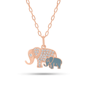 Diamond & Enamel Elephant Mother & Child Pendant
- 14K gold weighing 1.82 grams
- 29 round diamonds weighing 0.19 carats