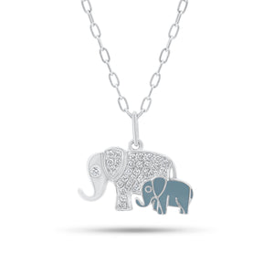 Diamond & Enamel Elephant Mother & Child Pendant
- 14K gold weighing 1.82 grams
- 29 round diamonds weighing 0.19 carats