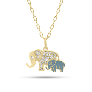 Diamond & Enamel Elephant Mother & Child Pendant
- 14K gold weighing 1.82 grams
- 29 round diamonds weighing 0.19 carats
