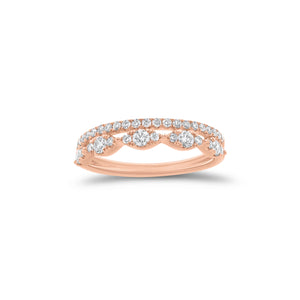 Diamond Marquise Slim Double Band Ring - 18K gold weighing 2.91 grams - 37 round diamonds weighing 0.47 carats