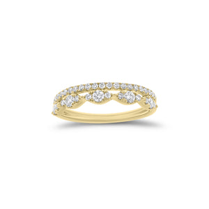 Diamond Marquise Slim Double Band Ring - 18K gold weighing 2.91 grams - 37 round diamonds weighing 0.47 carats