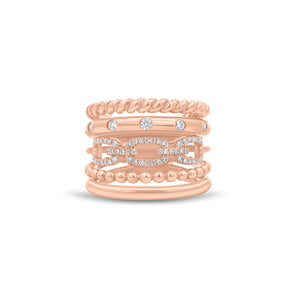 Diamond Five-Band Ring - 14K gold weighing 13.16 grams - 59 round diamonds weighing 0.29 carats