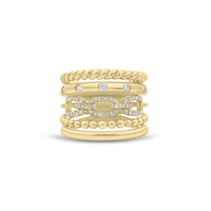 Diamond Five-Band Ring - 14K gold weighing 13.16 grams - 59 round diamonds weighing 0.29 carats