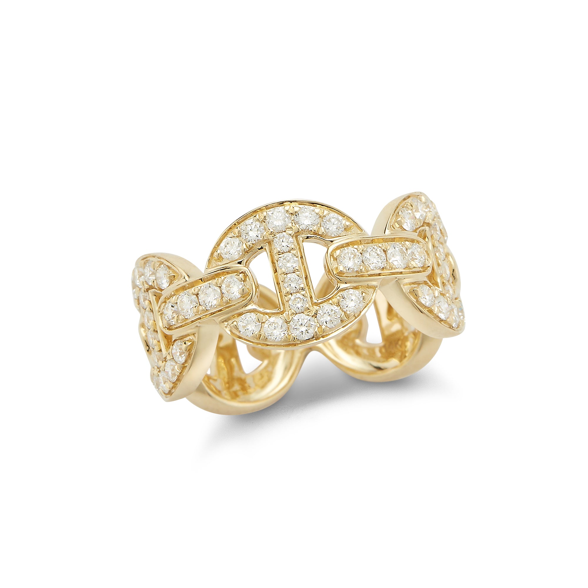 All Diamond Anchor link Ring  14k gold, 5.80 grams, 50 round shared prong-set brilliant diamonds .81 carats.