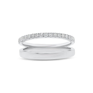 Diamond Double-Banded Open Ring - 14K gold weighing 3.74 grams - 19 round diamonds weighing 0.28 carats