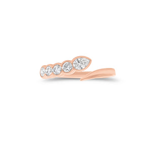 Bezel-Set Diamond Snake Ring - 14K gold weighing 2.12 grams - 4 round diamonds weighing 0.30 carats - 0.15 ct pear-shaped diamond