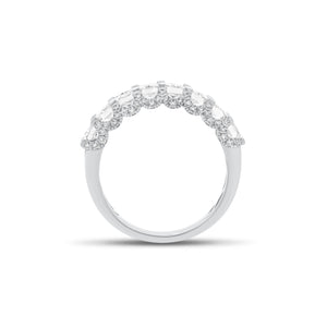 Radiant-Cut Diamond Wedding Band - 18K gold weighing 3.47 grams - 66 round diamonds weighing 0.24 carats - 8 radiant-cut diamonds weighing 2.35 carats