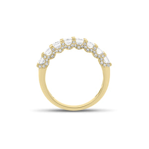 Radiant-Cut Diamond Wedding Band - 18K gold weighing 3.47 grams - 66 round diamonds weighing 0.24 carats - 8 radiant-cut diamonds weighing 2.35 carats