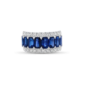 Sapphire & Diamond Statement Ring - 18K gold weighing 7.01 grams - 8 emerald-cut sapphires weighing 4.85 carats  - 24 round diamonds weighing 0.96 carats