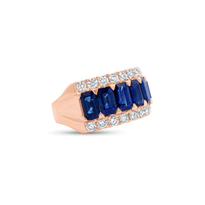 Sapphire & Diamond Statement Ring - 18K gold weighing 7.01 grams - 8 emerald-cut sapphires weighing 4.85 carats  - 24 round diamonds weighing 0.96 carats