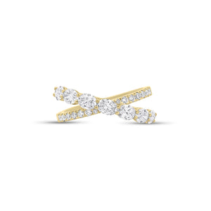 Oval & Round Diamond Crossover Ring - 18K gold weighing 4.40 grams - 7 oval-shaped diamonds weighing 1.16 carats - 14 round diamonds weighing 0.20 carats