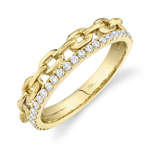 Diamond & Gold Cable Chain Stackable Ring