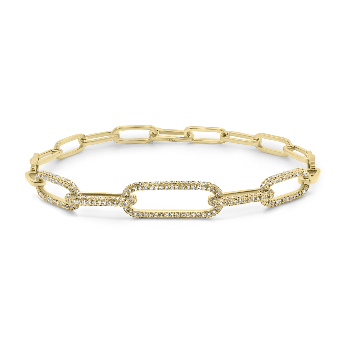 14K Gold Diamond Paperclip Chain Bracelet | White, Rose, or Yellow Gold ...