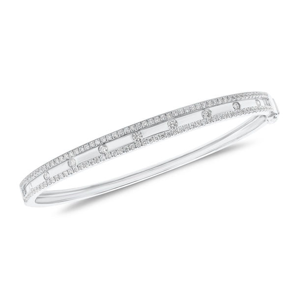 Bezel-Set & Pave Diamond Slim Bangle Bracelet White Gold / 19 cm