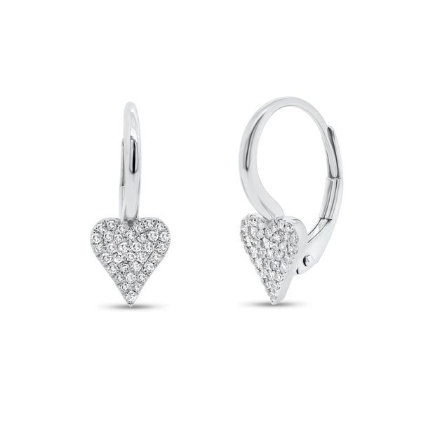 14K White Gold Dangle Diamond Heart Earrings 1 ct 405777