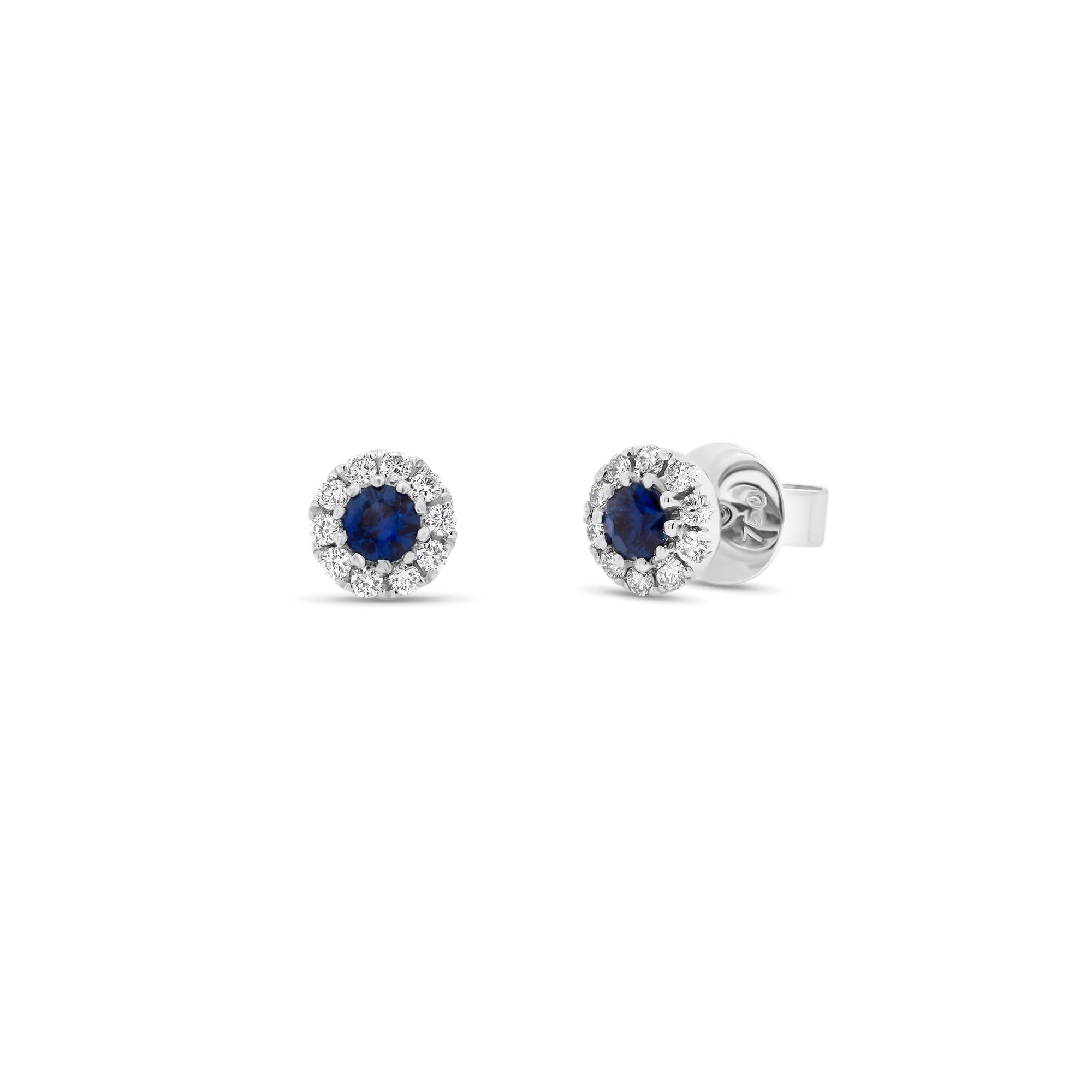 sapphire & diamond stud earrings- 18K gold weighing 2.33 grams  - 20 round diamonds totaling 0.23 carats  - 2 sapphires totaling 0.40 carats