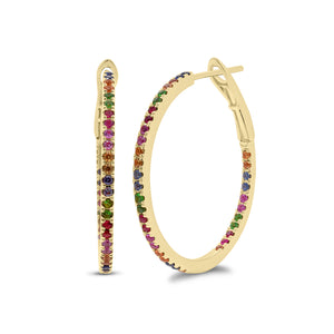 Rainbow Sapphire Interior and Exterior Hoop Earrings - 14K gold weighing 3.62 grams  - 72 sapphires weighing 0.70 carats