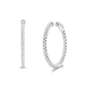 Diamond Interior and Exterior Medium Hoop Earrings - 14K gold weighing 8.4 grams  - 66 round diamonds totaling 1.82 carats