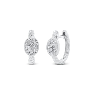 Gold twist huggie earrings with diamond ovals - 14K gold weighing 3.24 grams  - 20 round diamonds totaling 0.31 carats