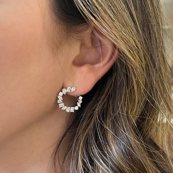 Mixed Shape Diamond Front Facing Hoop Earrings Nuha Jewelers