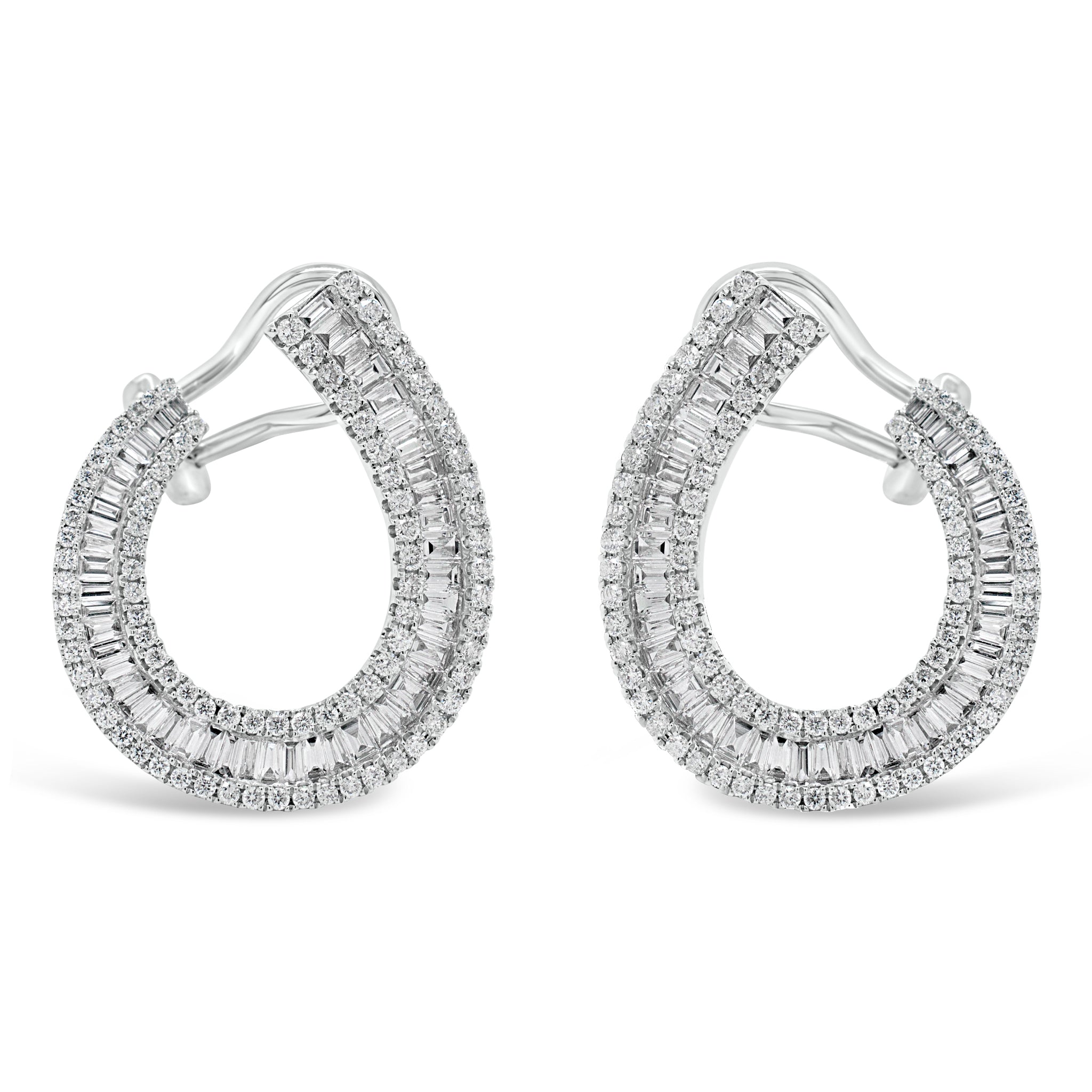Baguette Diamond Front-Facing Hoop Earrings - Nuha Jewelers