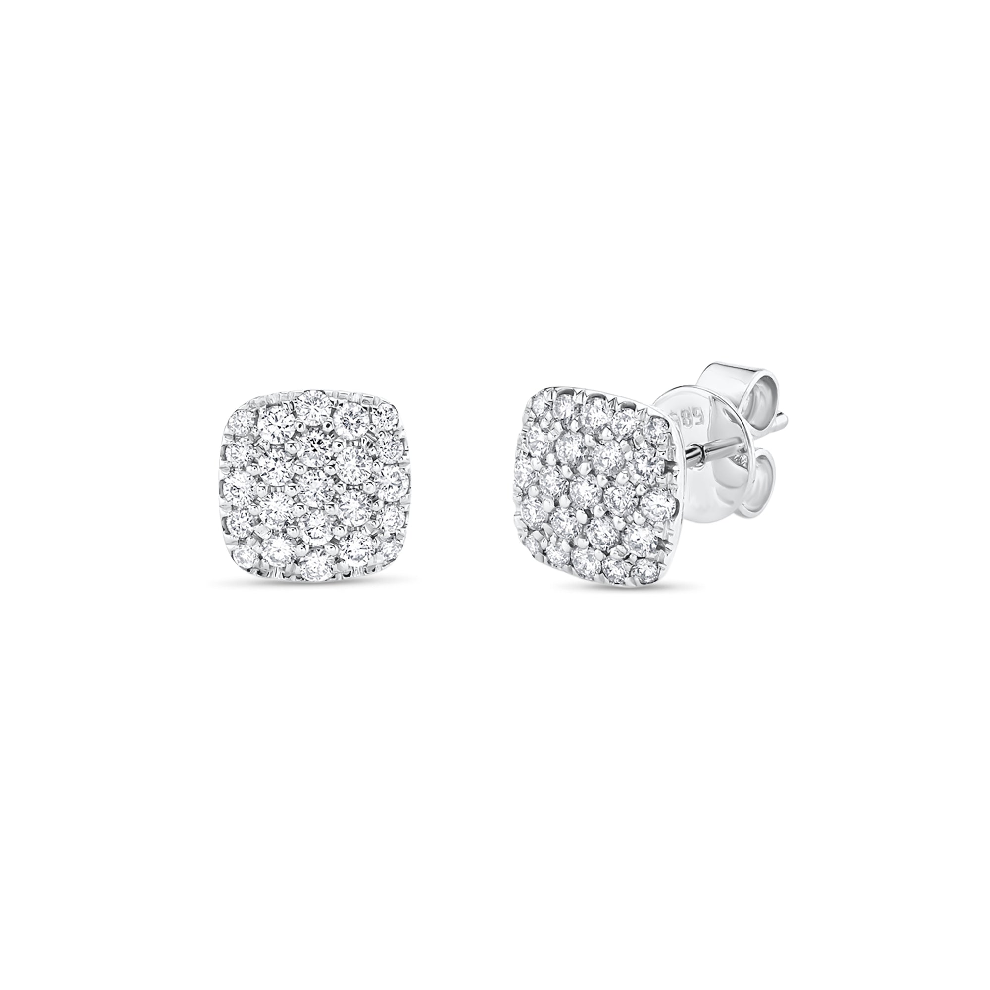 Diamond Cushion-Shaped Stud Earrings - 14K white gold - 0.50 cts round diamonds